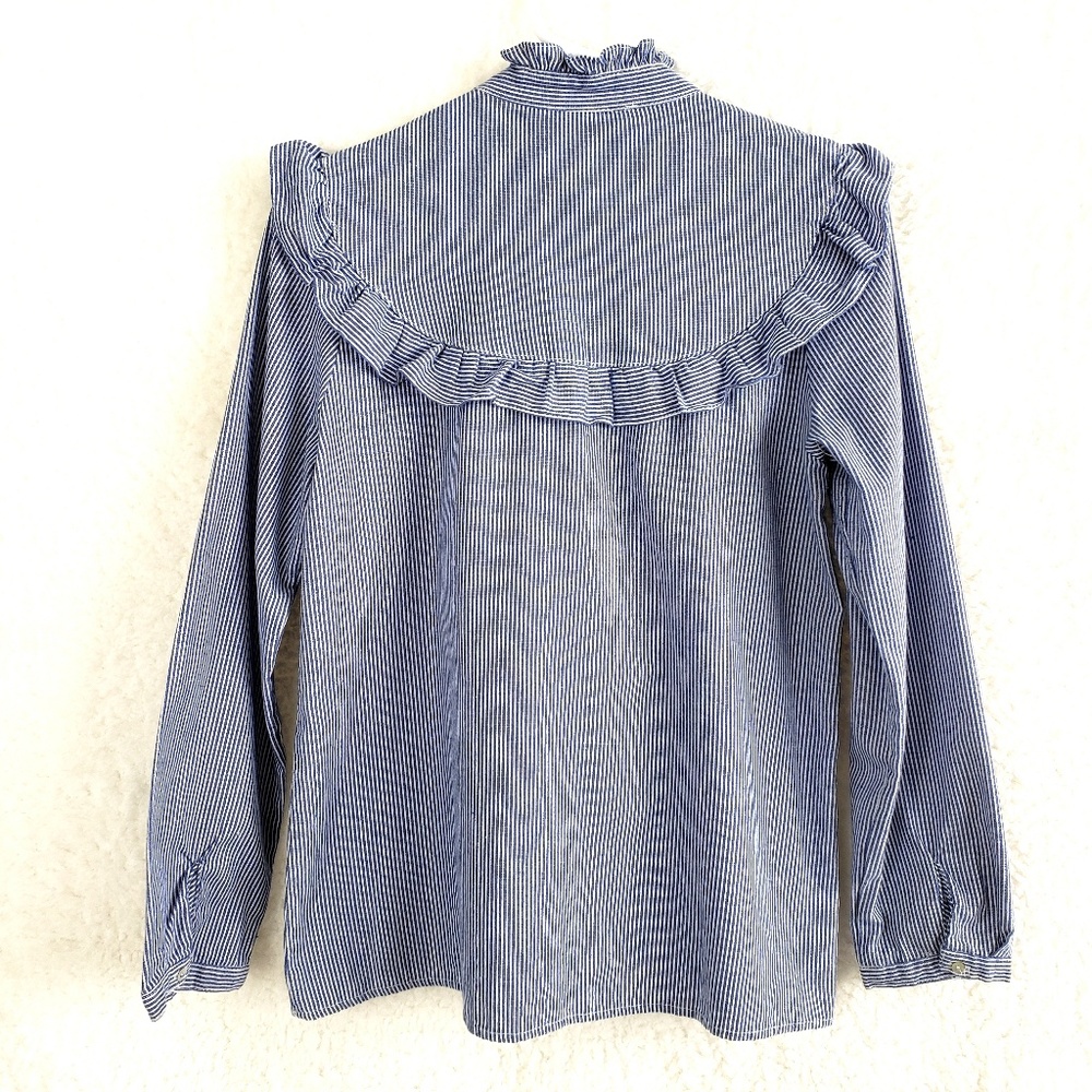 ZARA Striped Button Down Embroidered Ruffled Top - Picture 4 of 7